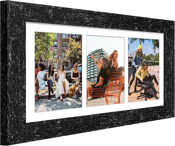 8x16 Picture Frame Display 3 opening Picture Frame 5x7 Collage,Multi Photo Frame with Mat,Plexiglass,Horizontal and Vertical Formats for Wall Decor,Black Wood Grain