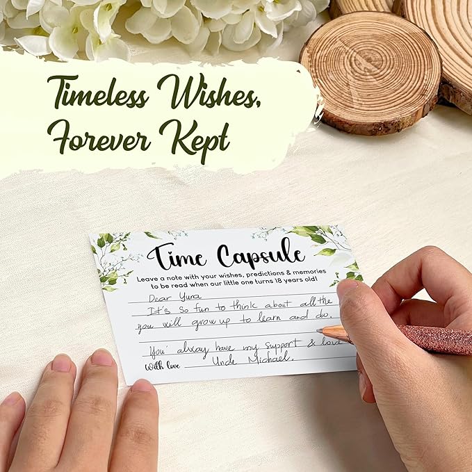 Baby Time Capsule Box 1st Birthday Party Activities - 50 Pcs Advice And Wishes For Time Capsule Cards, First Birthday Guest Book Baby Shower Games Ideas