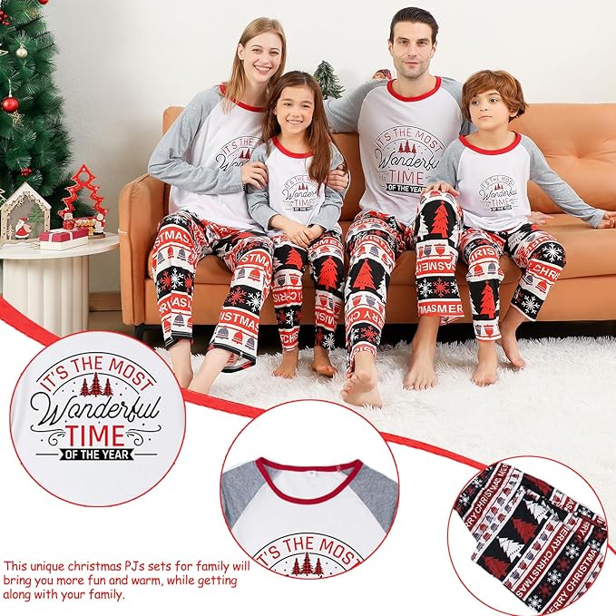 Family Christmas PJs Matching Sets, Cute Holiday Pajamas Printed Top and Pants, Xmas Jammies for Couples/Men/Women