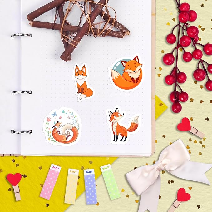 100Pcs Cute Fox Stickers for Water Bottle, Small - Fox Party Supplies & Decorations - Gift for Women & Men