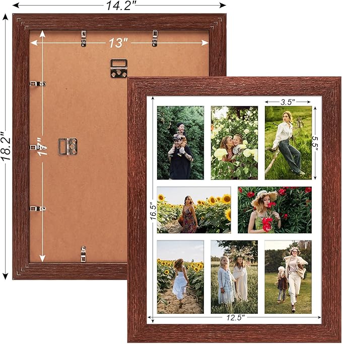 13x17 Picture Frame Display 8 opening 4X6 Picture Frame Collage,Multi Photo Frame with Mat,Plexiglass,Wall or Tabletop Decor,Walnut Wood Grain