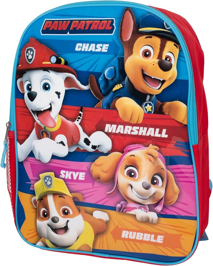 AI ACCESSORY INNOVATIONS Paw Patrol Kids Backpack, Girls & Boys 15" School Book Bag Featuring Chase, Marshall, Skye, and Rubble, Red
