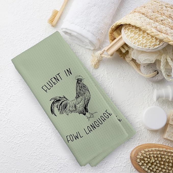 Chicken Kitchen Towels Funny Green Dish Towel with Sayings 16x24 Inches, Chicken Lovers Gifts Decorative Absorbent Dishcloths Tea Towels for Kitchen Bathroom Decor, Humorous Gifts for Women Men