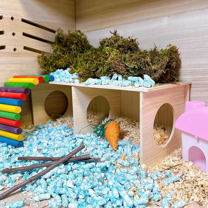 Hamiledyi Wooden Hamsters 2-Chamber Hideout-Tunnel Multi Chamber Exploring Toy Rat 14 x 6.3 x 5.5 Exploring Tunnel Toy for Mice Guinea Pig Squirrel Sugar Glider