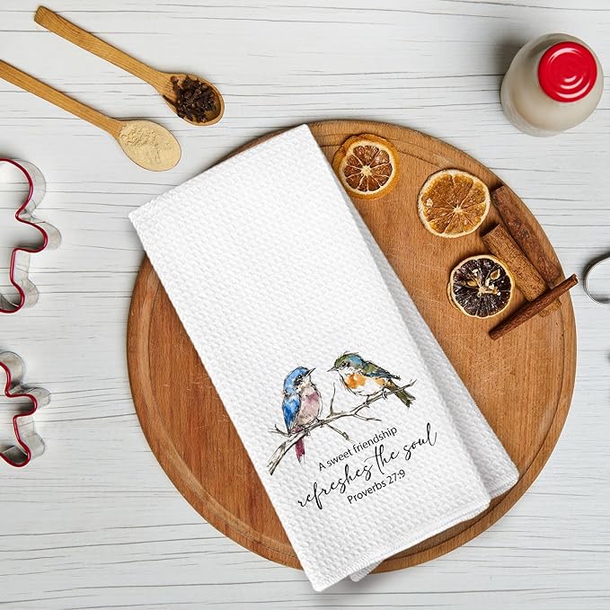 A Sweet Friendship Refreshes The Soul Bird Towels, Christian Friendship Gifts for Women, Bible Verse Bird Decor Dish Towels for Bathroom Bedroom Home