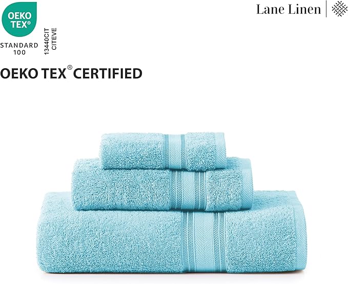 LANE LINEN Towel Set for Bathroom – 12-Pack 100% Ring-Spun Cotton, Zero Twist, Includes 4 Bath, 4 Hand & 4 Washcloth, Suitable for All Body Types, Soft & Quick Dry, Ideal for Airbnb & Spa - Blue