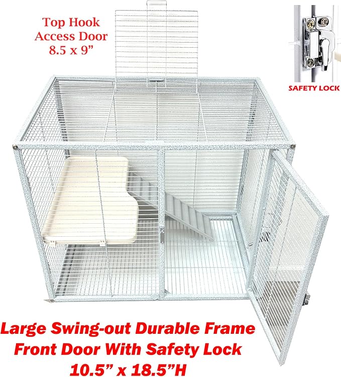 Deluxe 2-Levels Large Small Animal Critter Cage On Wheels | Tight 1/2-inch Wire Spacing, Durable Large Front Doors, For Ferret Hammock Chinchilla Cat Sugar Glider, Home Storage Shelf