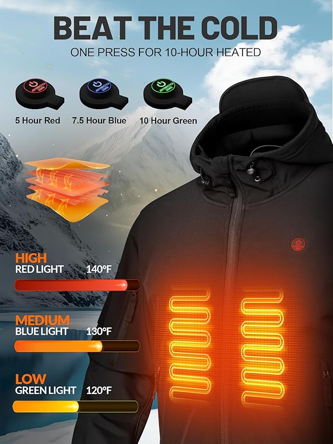ANTARCTICA GEAR Men's Heated Jacket with 12V 15000mAh Battery, Water-Resistant Winter Softshell Hooded Coat