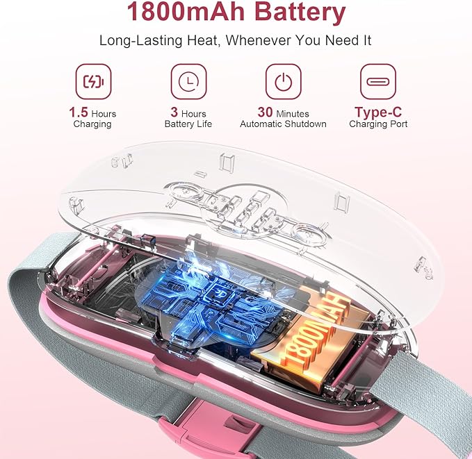 Heating Pad for Period Cramps, 3 Heat Levels and 3 Massage Modes, Portable Heating Pad for Menstrual Cramps, Cordless Electric Period Belt Back Belly Heat Pad, Pink