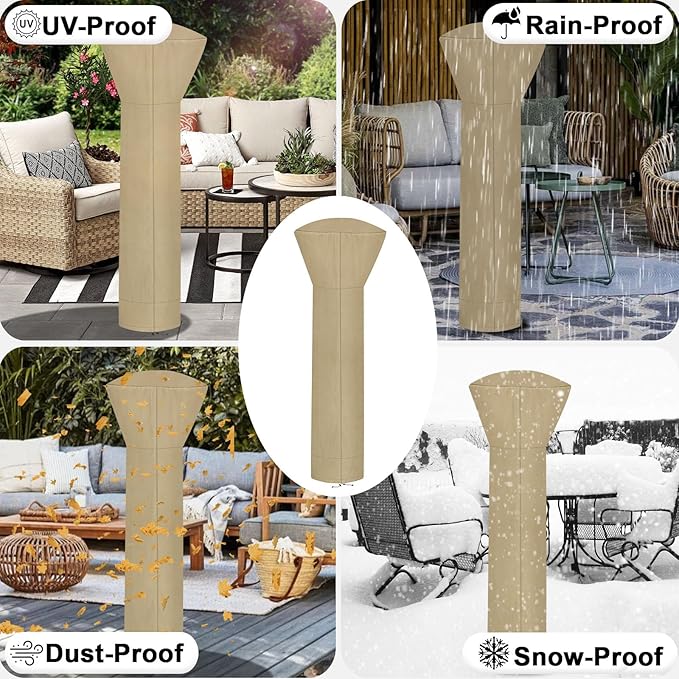 OutdoorLines Waterproof Outdoor Patio Heater Covers with Zipper and Storage Bag, Dust-proof UV-Resistant Windproof Propane Heavy Duty Heater Cover for Standing Heater, 1 Pack-89Hx33Dx19B inch Camel