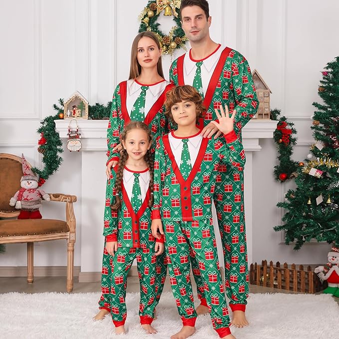 PYAEAS Matching Family Pajamas Sets Christmas PJ's Jammies Holiday Sleepwear Loungewear for Adult Women Men Xmas Outfits