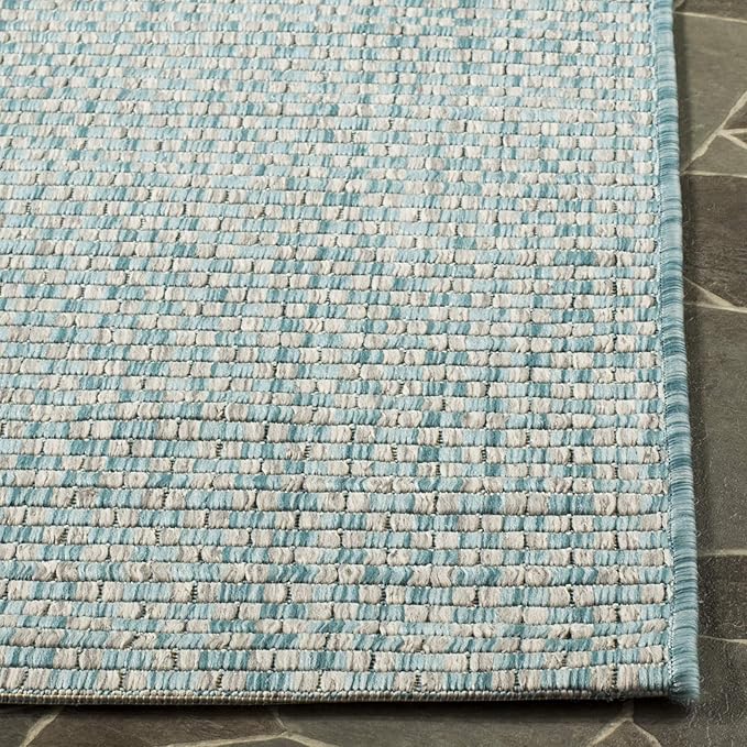 SAFAVIEH Washable Rug Outdoor Courtyard Collection - 9' x 12', Light Blue & Light Grey, Non-Shedding & Easy Cleaning, Ideal for Patio, Backyard, Mudroom (CY8653-37121)