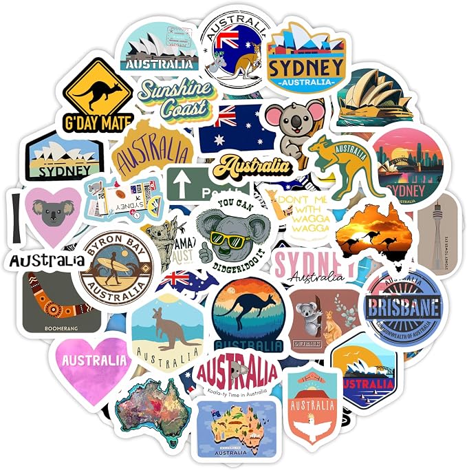 Australia Stickers for Water Bottle and Laptop - Australia Party Supplies & Decorations, Waterproof Vinyl Decals, Australian Flag and Culture Stickers, Gifts for Women & Men