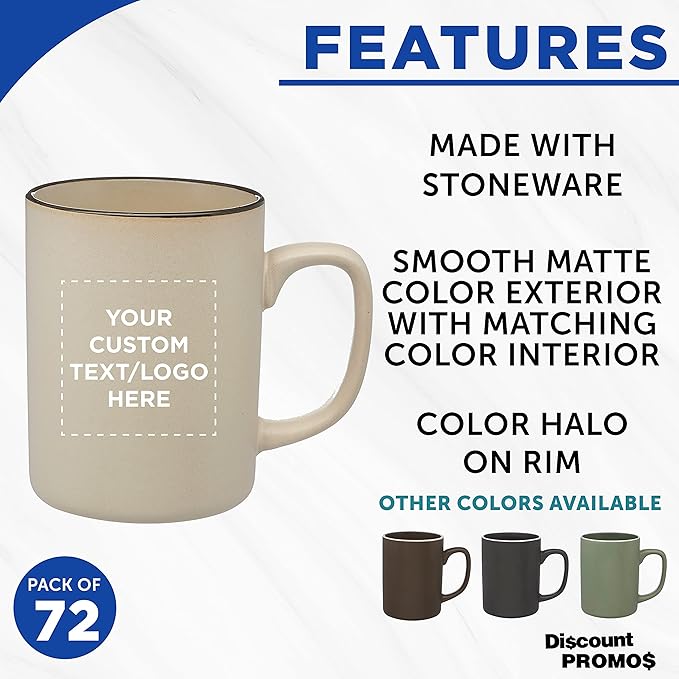 Custom El Grande Matte Ceramic Mugs 20 oz. Set of 72, Personalized Bulk Pack - Perfect for Tea, Espresso, Cappuccino, Hot Cocoa - Beige