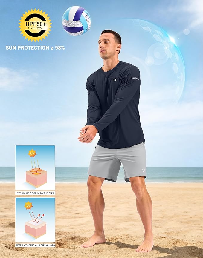 Men's Sun Protection Long Sleeve Shirts UPF 50+ Rash Guard Swim Lightweight Cooling UV SPF Shirt Fishing Workout Quick Dry