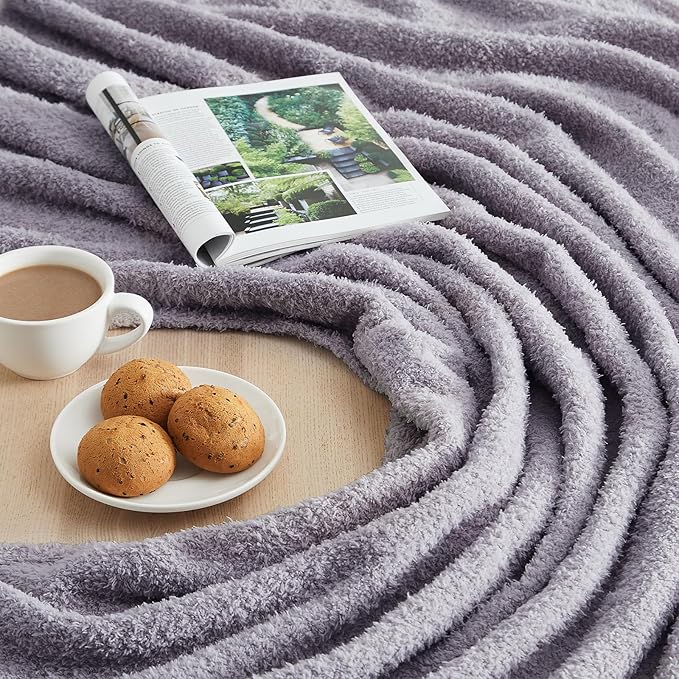 CYMULA Knit Throw Blanket for Couch Purple - Super Soft Lightweight Plush Fuzzy Fluffy Cozy Blankets and Throws for Sofa Bed, 60 x 80 inches