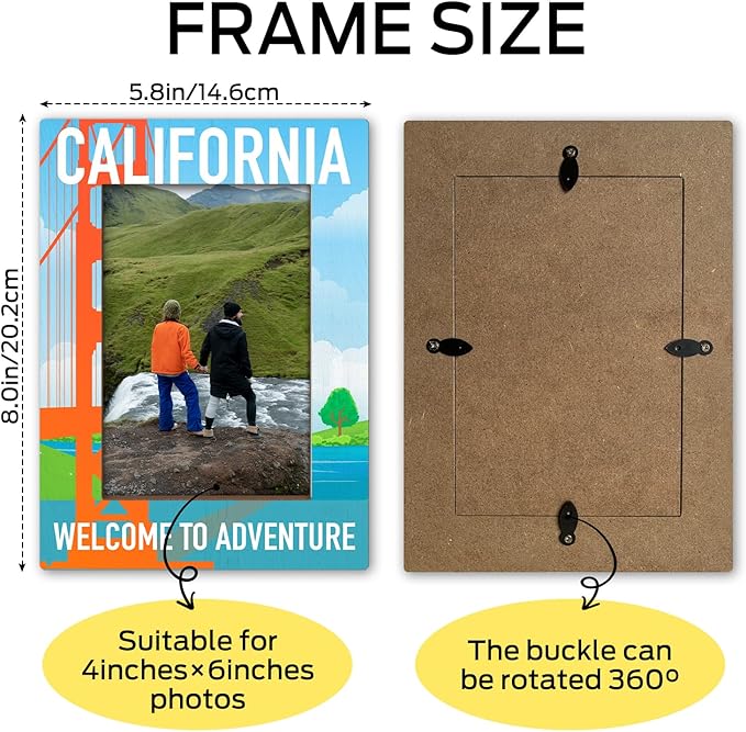 California Souvenirs Wood Photo Frame Wedding Honeymoon Vacation Gifts for Couple Tabletop Display 4 x 6 Picture Frame Gifts for Friends BFF, California Home Office Desk Holiday Decorations -22