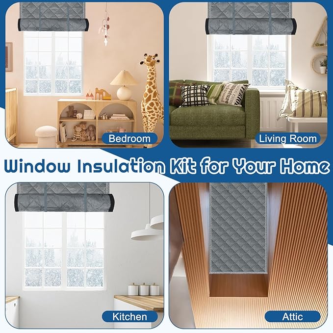Window Insulation kit, 3-Layer Cotton Thermal Insulated Window Cover 47 Inch x 63 Inch Oxford Winter Window Covering Velcro Insulation Curtain for Cold Weather to Keep Warm (37inch X 61inch)