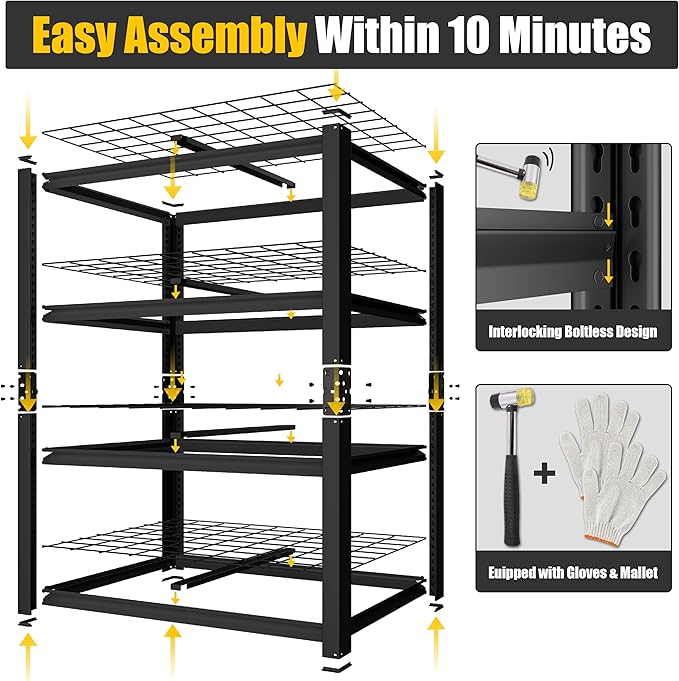 PrimeZone Heavy Duty Garage Shelving 2200 LBS 4 Tier Heavy Duty Storage Shelves Adjustable Industrial Metal Wire Shelf Unit for Garage,Basement,Pantry,Warehouse,Commercial,40" W X 20" D X 60" H 4Pack