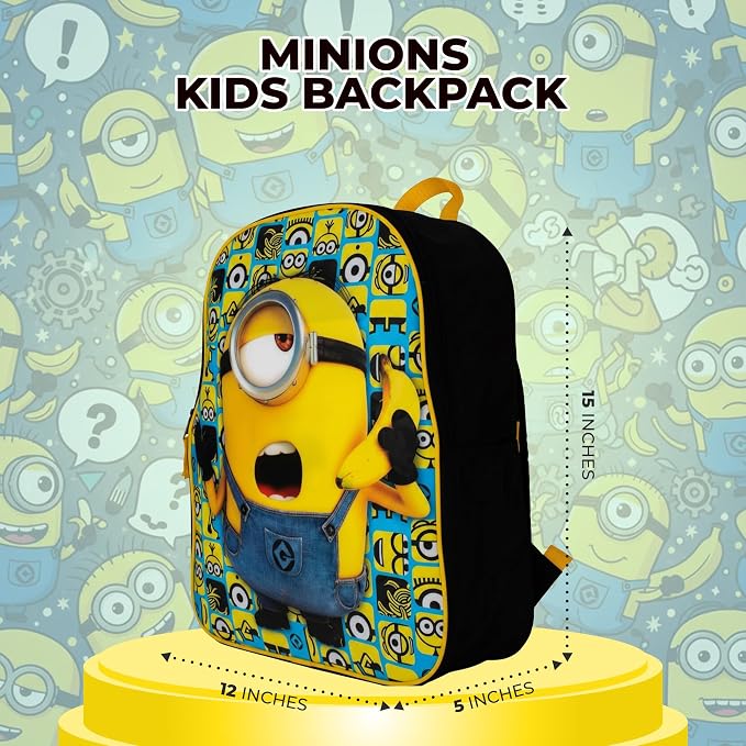 AI ACCESSORY INNOVATIONS Minions Kids Backpack, 15" Girls & Boys Despicable Me School Bag, Black