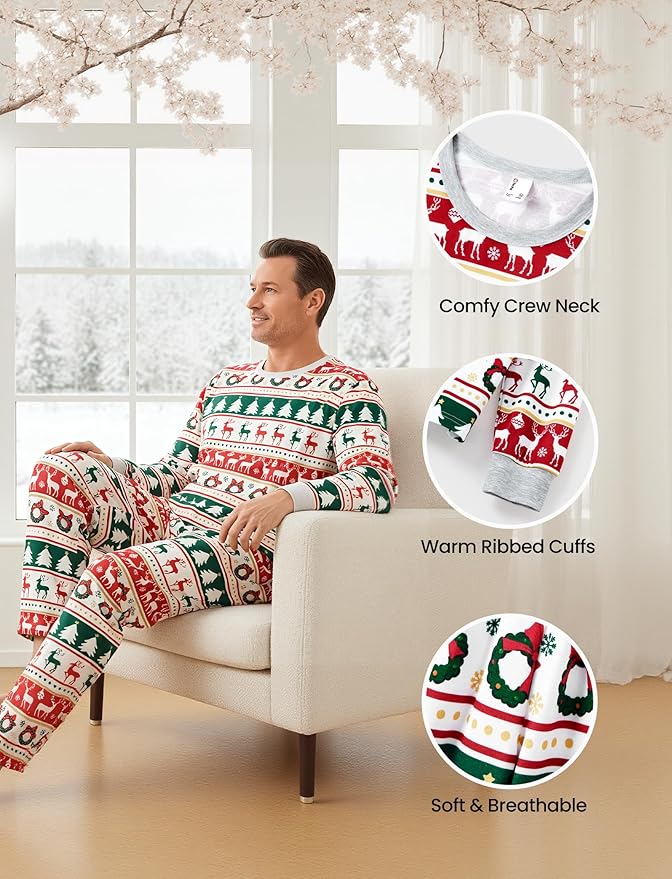 PATPAT Christmas Family Matching Pajama Sets Includes Christmas Socks - Perfect for Family Photos & Holiday Celebrations