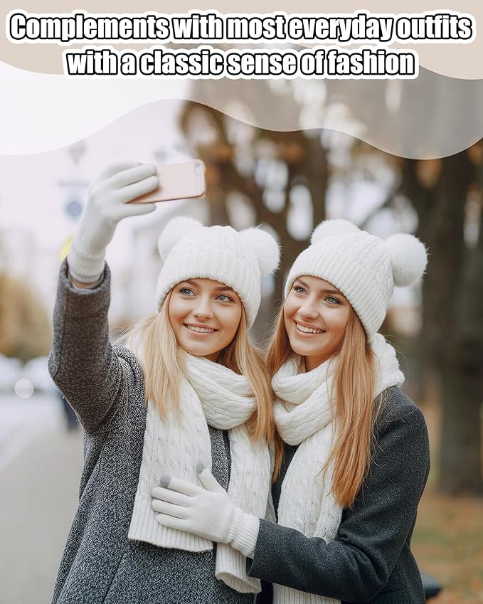 Geyoga 6 Pcs Winter Warm Fleece Knit Hat Long Scarf Touchscreen Gloves Ear Muffs Socks Sets, Winter Warm Gifts for Women