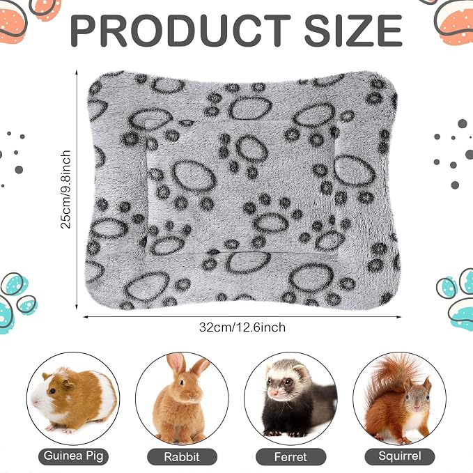 Haull 4 Pcs Waterproof Guinea Pig Bedding Soft Dog Cat Bed Crate Mat Small Animal Plush Cage Liners Rabbit Bunny Kennel Pad Reversible Cozy Pee Thickened Hamster Pad(Gray Paw,13 x 10 Inch)
