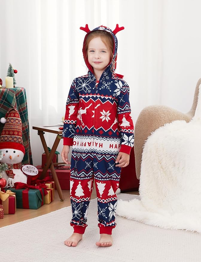 PATPAT Matching Family Christmas Onesie Pajamas – Holiday Hooded Jumpsuit Sleepwear PJs Couples Xmas Loungewear with Socks
