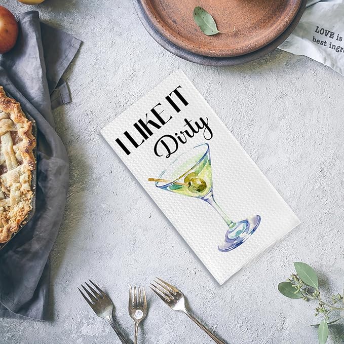 I Like it Dirty Martini Kitchen Towelsfor Martini Lovers, Dirty Martini Gifts Dish Tea Towels, Gifts Hand Towels for Kitchen Decor, Bar Cart Decor, 16x24 Inch