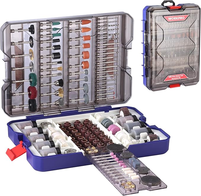 WORKPRO 698-Piece Rotary Tool Accessories Kit, Rotary Tool Bits for Easy Cutting, Grinding, Sanding, Polishing, Cleaning, Drilling, Carving and Engraving