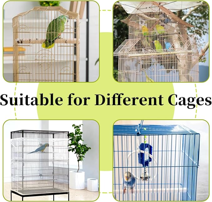 Daoeny Bird Cage Seed Catcher, Large Bird Cage Cover, Adjustable Soft Airy Nylon Mesh Net, Birdcage Cover Skirt Seed Guard for Parrot Parakeet Macaw African Round Square Cages (White)