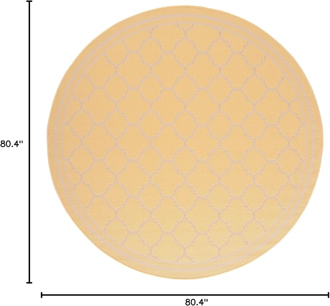 SAFAVIEH Washable Rug Outdoor Courtyard Collection - 6'7" Round, Gold & Beige, Non-Shedding & Easy Cleaning, Ideal for Patio, Backyard, Mudroom (CY6918-30621)