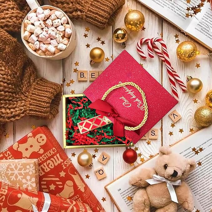 NEWMIAO 1LB Red and Green Crinkle Cut Paper Shred Filler, Gift Box Stuffing Decorative Shredded Crinkle Paper, Holiday Shred Filler for Christmas Gift Bags Baskets and Packaging