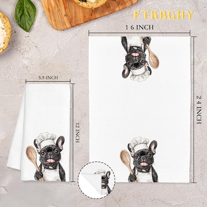 Funny French Bulldog Chef Kitchen Towels, Frenchie Gifts for Women Men, Gifts for Chef, Funny Frenchie Dog Decorative Dish Hand Tea Towels for Kitchen Bakery, 16x24 Inch