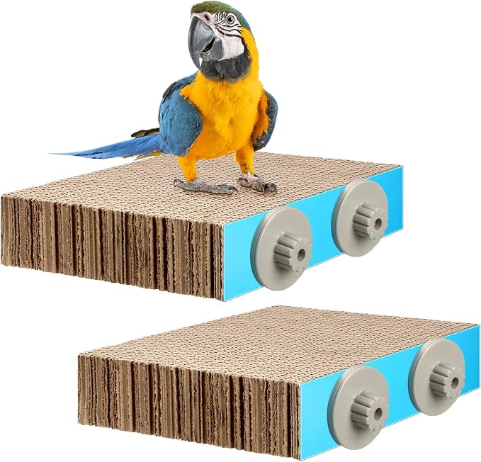 Skyygemm 2 Pcs Bird Toys Parrot Perch Stand Cage Accessories, Medium | for Macaws Conures Cockatiel Budgies, Corrugated Texture Promotes Claw Grinding, Platforms for Cage Play, Beak Chew Activity