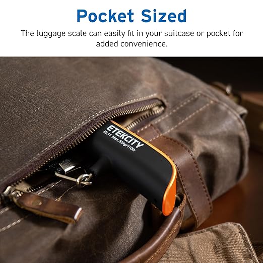 Etekcity Luggage Scale, Travel Essentials, Digital Weight Scales for Travel Accessories, Portable Handheld Scale with Temperature Sensor, Rubber Paint, 110 Pounds, Battery Included,Orange