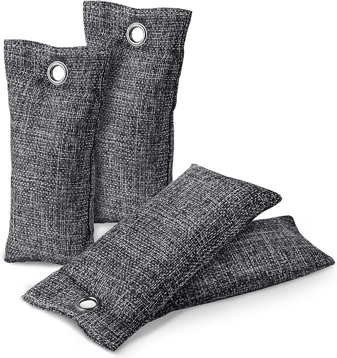 WSSROGY 4 Pack Activated Charcoal Odor Absorber, Bamboo Charcoal Air Purifying Bags Odor Eliminator Air Freshener Deodorizer for Shoe, Closet, Car, Basement