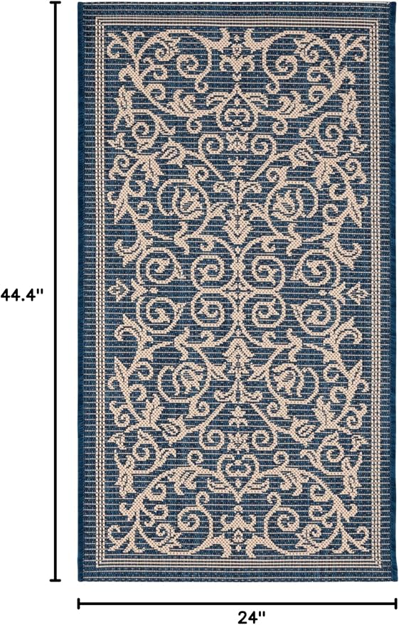 SAFAVIEH Washable Rug Outdoor Courtyard Collection - 2' x 3'7", Navy & Beige, Non-Shedding & Easy Cleaning, Ideal for Patio, Front Door, Entryway, Doormat (CY2098-268)