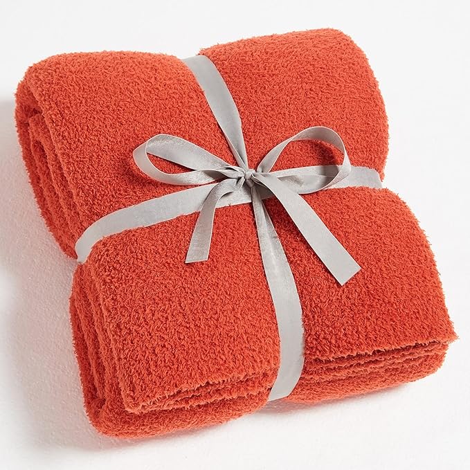 CYMULA Super Soft Knit Throw Blanket Twin Size Orange-Lightweight Plush Fuzzy Fluffy Warm Cozy Blankets and Throws for Sofa Bed All Season Use, 60x80 inches