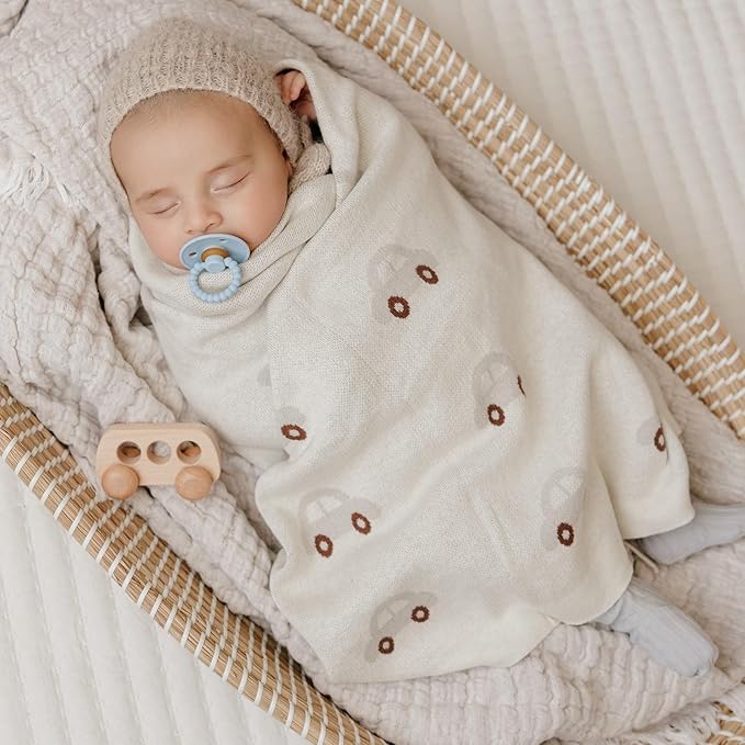 Baby Swaddle Blanket for Boys - 100% Oeko Tex Certified Natural Cotton Buttery Soft Cozy Receiving Swaddle Stroller Blanket for Shower Gift Registry for Newborns, Infants, Toddlers (Cars - Grey)