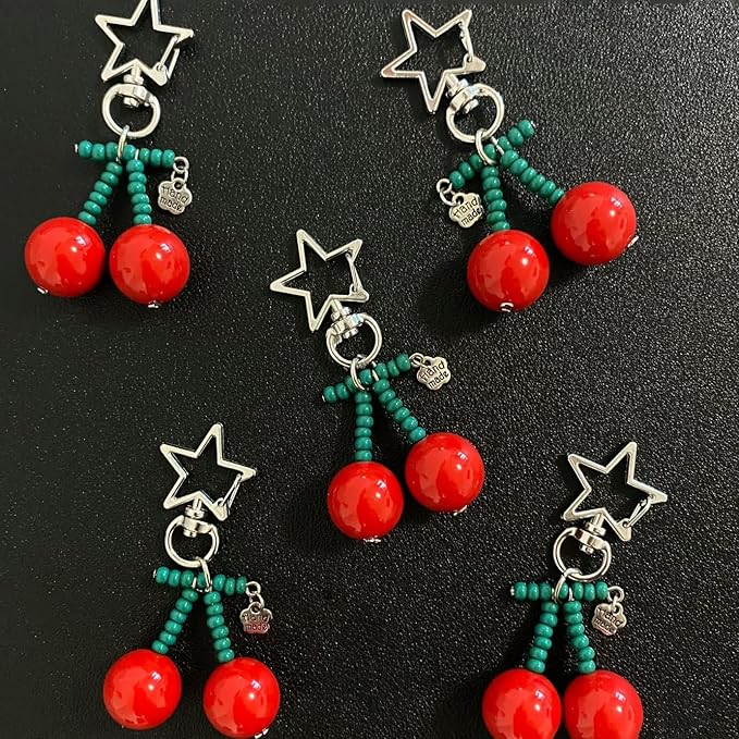 Agromusk Cute Cherry Keychain,Kawaii Cherry Bag Purse Charms for Women Car Keys Decor Gifts Stuff Accessories