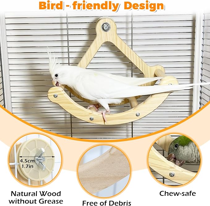 Rocking Bird Toys Perch for Window and Cage, Wooden Bird Perch Puzzle | Wall Suction Mount, Parrot Toys for Medium Birds, Enrichment Cockatiel Toy Fun and Accessoriess for Budgie, Lovebird, Conure