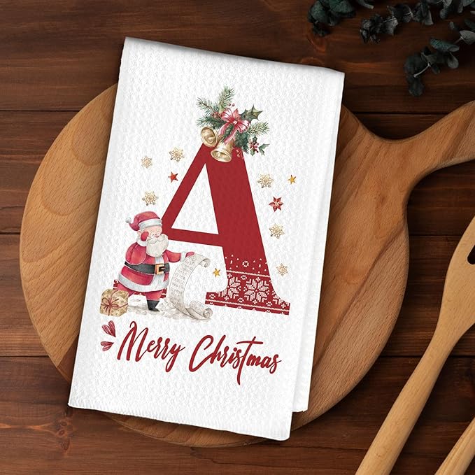 Christmas Initial Letter A Kitchen Towels Personalized Gifts Dish Towels Hand Towels for Kitchen Decorations, Christmas Birthday Gifts for Women, 24x16 Inch
