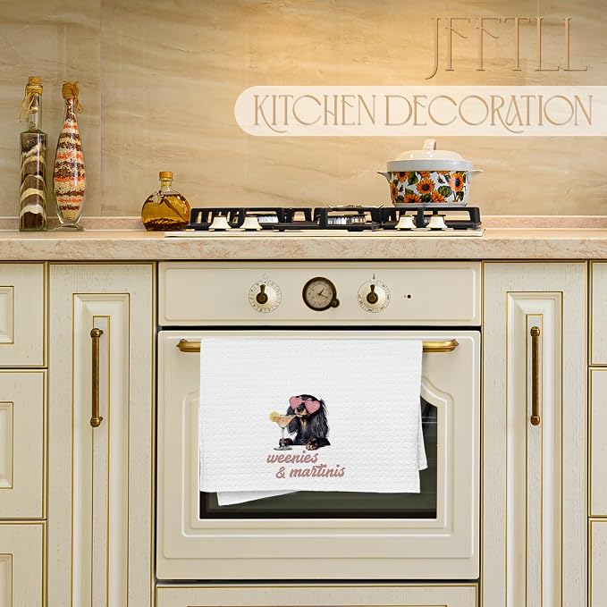Trendy Dachshund Martini Kitchen Towels, Dachshund Gifts for Women Dish Tea Towels, Martini Lover Gifts Decorative Bar Towel for Bartender Kitchen, 16x24 Inch