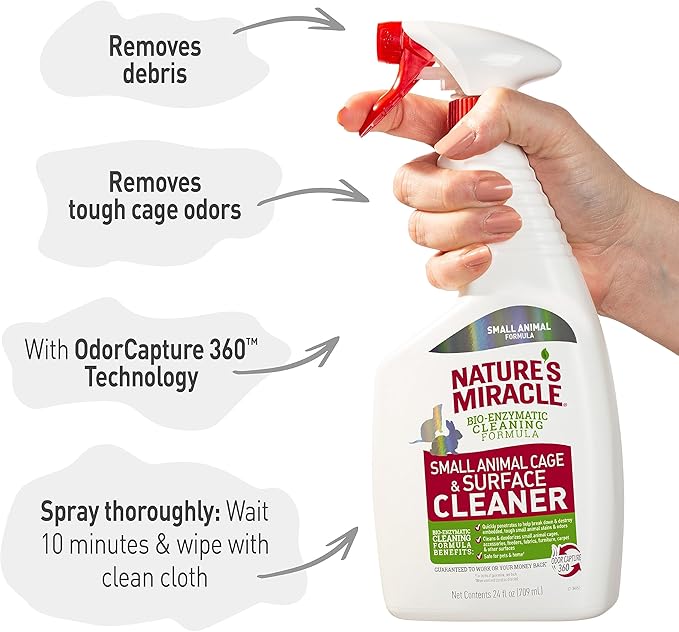 Nature's Miracle Small Animal Cage & Surface Cleaner, 24 oz | Bio-Enzymatic Formula Helps Break Down Tough Stains & Odors, Cleans & Deodorizes Cages & Accessories, Safe For Pets and Home*