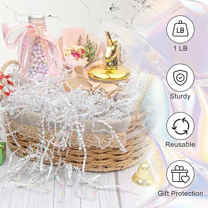 Crinkle Cut Paper Shred Filler 1LB Bulk – Premium White Decorative Shredded Paper for Gift Wrapping, Boxes, Baskets & Packaging – Eco-Friendly Filler for Weddings, Birthdays, Baby Showers & Holiday Crafts