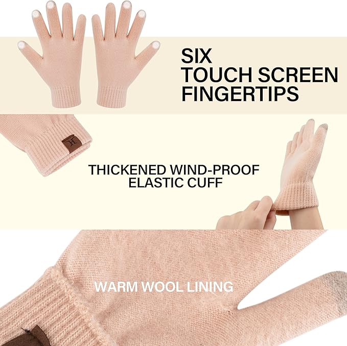 Winter Beanie Hat Scarf Touchscreen Gloves Set for Men and Women, Beanie Gloves Neck Warmer Set with Warm Knit Fleece Lined