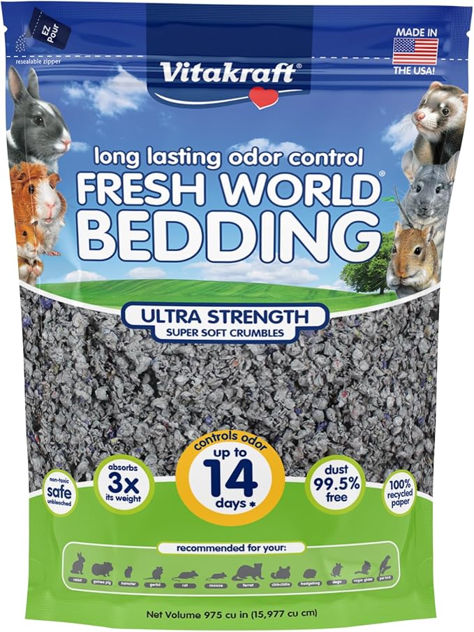 Vitakraft Fresh World Small Animal Bedding - Ultra Strength - Pet Bedding for Litter Boxes and Cages (16 L),Gray, 975 cu in