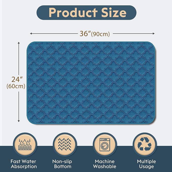 FunFurry Washable Pee Pads for Dogs - 2 Pack Reusable Pee Pads，Waterproof Puppy Pads，Pet Training Pads，Super Absorbent with Dog Paw Shape Non-Slip Backing (Blue, 24" X 36" - 2 Pack)