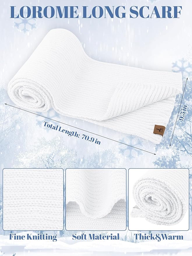 LOROME Women Winter Beanie Hat Scarf Gloves Set, Fleece Knitted Pompom Hat Warm Neck Scarf Touchscreen Gloves Winter Gift